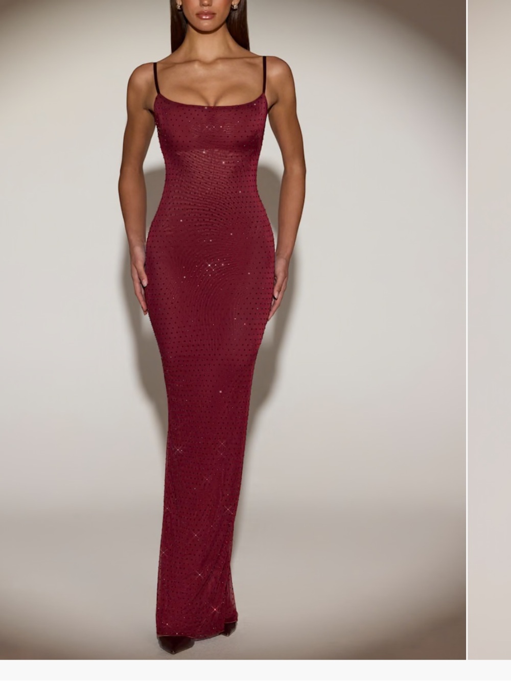 Oh Polly Sequin-Embellished Slip Maxi Dress — Burgundy - Picture 4 of 6